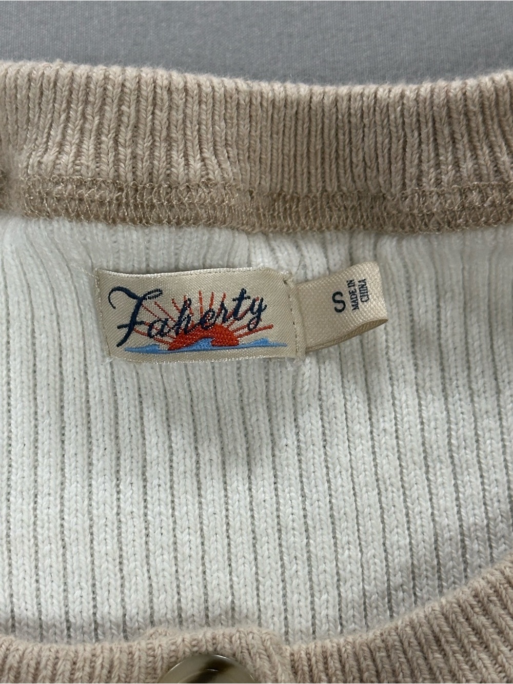 Faherty Mikki Henley Ribbed Sweater w/ Neutral Colorblocking - Fits XS (Label S) - Picture 4 of 15